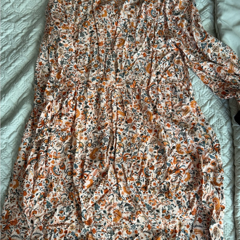Old Navy Orange and Cream Floral Long Sleeve Dress